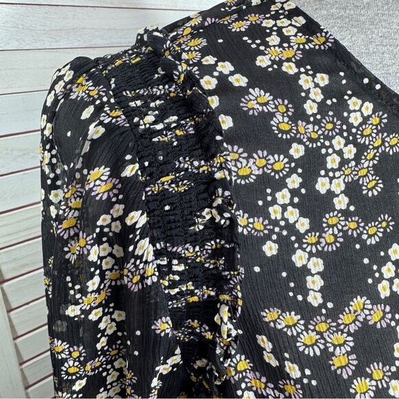 Paige Ambrosine Sheer Floral Silk Blouse Black Medium Ruffle - Picture 9 of 15